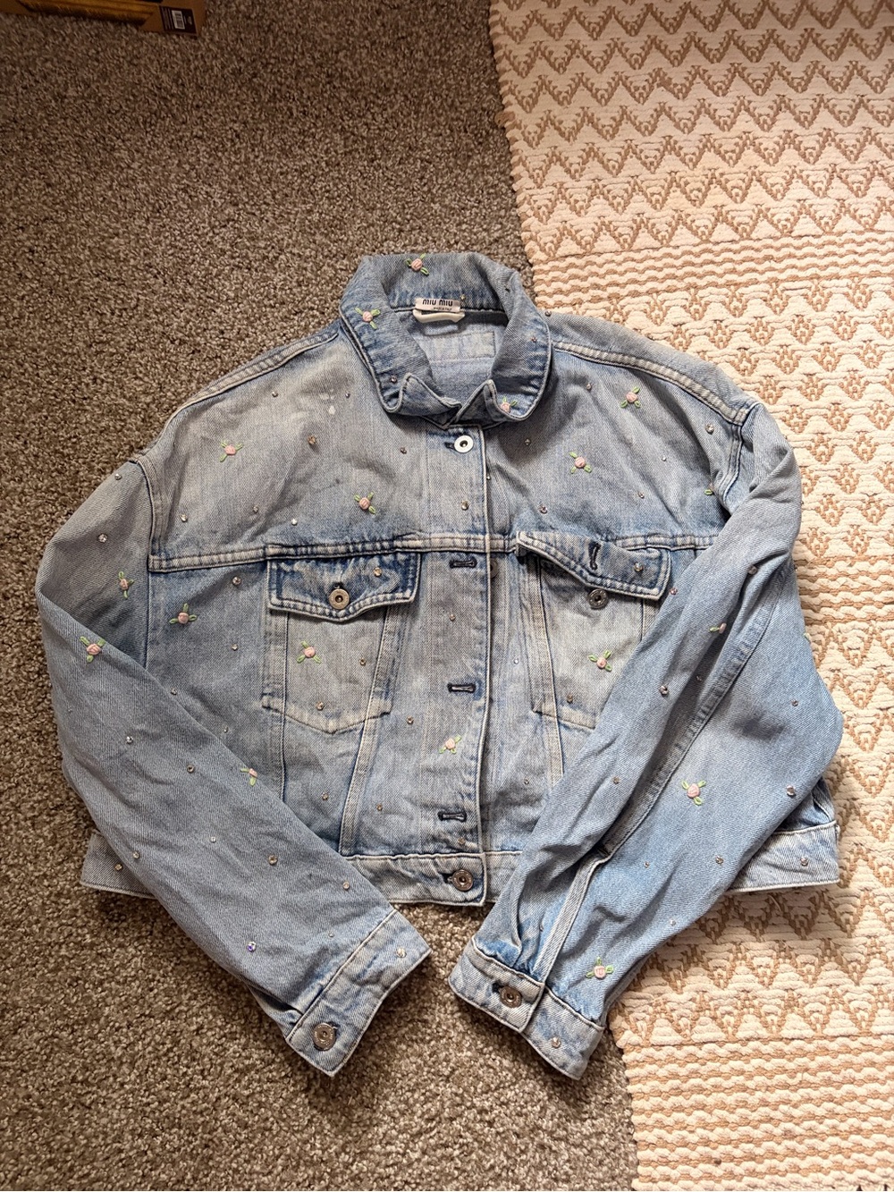 Miu Miu Light Blue Embroidered Denim Jacket